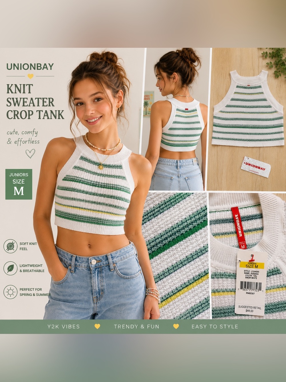 NWT Unionbay Knit Sweater Tank Top Juniors Medium Striped Sleeveless Y2K